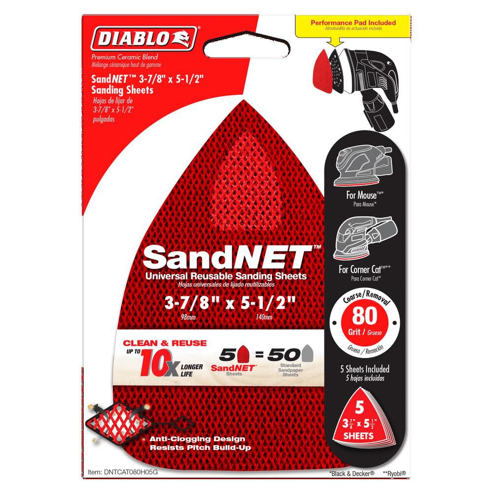 Diablo Tools SandNET Sanding Sheets 3 7/8in x 5 1/2in 80 Grit CAT/Mouse Reusable, large image number 2