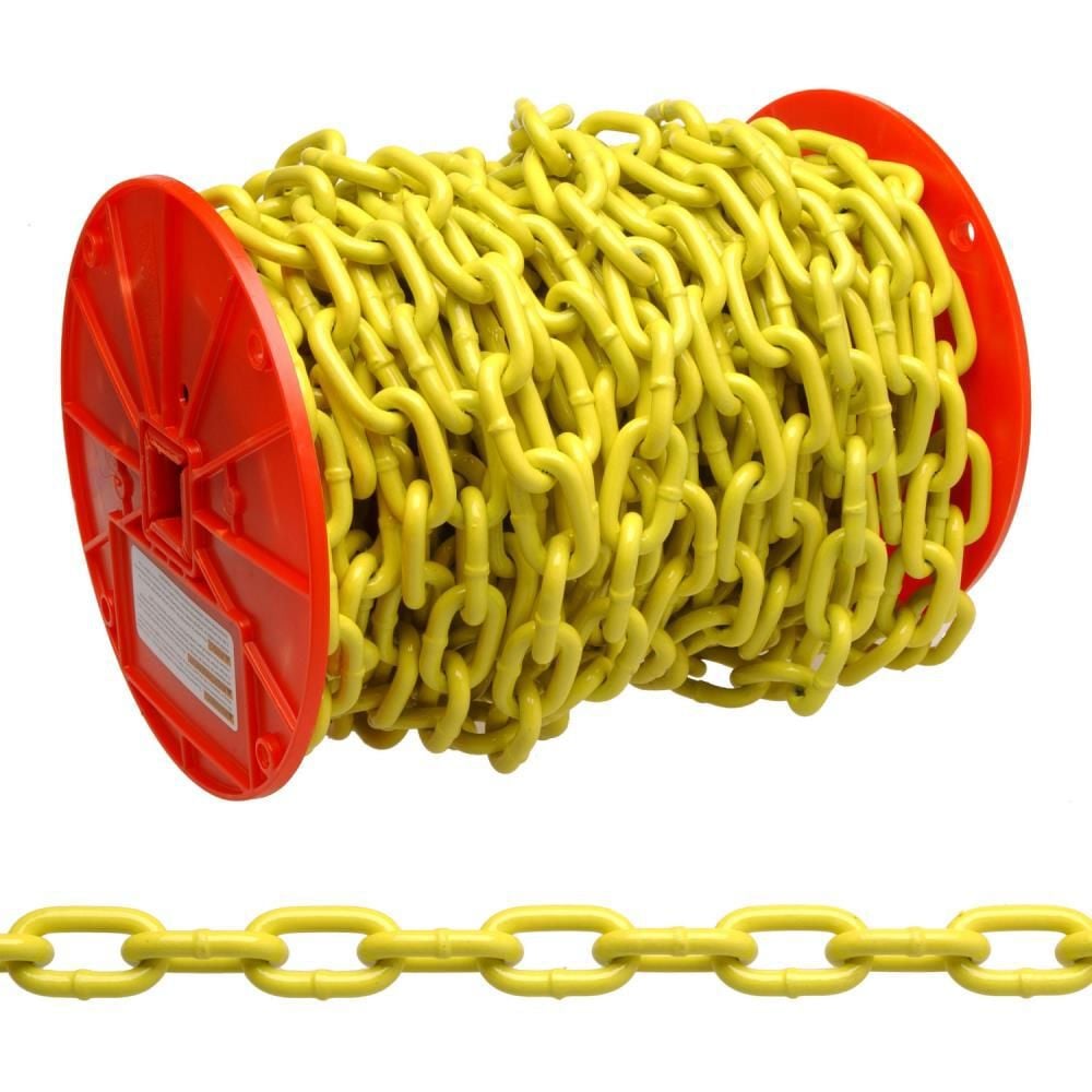 Campbell 3/16in Grade 30 Proof Coil Chain Yellow Polycoat 100' Per Reel, large image number 1