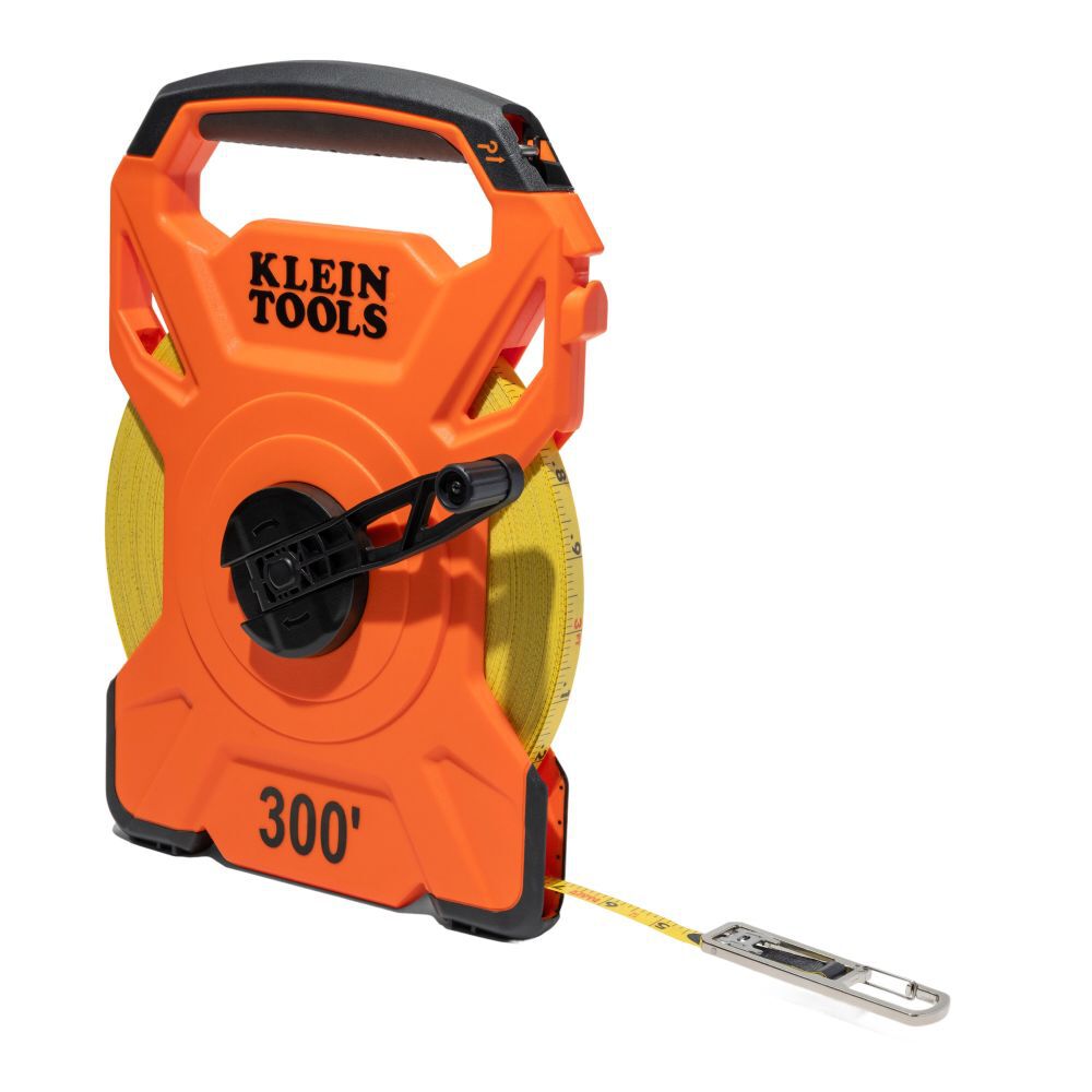 Klein Tools 300-Foot Open Reel Tape Measure with Single Hook and Carabiner - 94300RT
