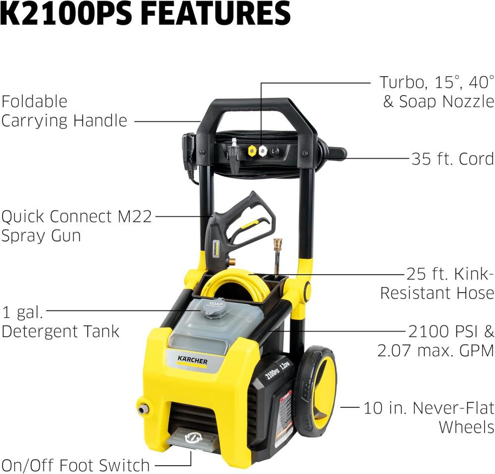 Karcher K2100PS 2100 PSI 1.2 GPM Electric Cold Water Pressure Washer with 4 Spray Nozzles, large image number 12