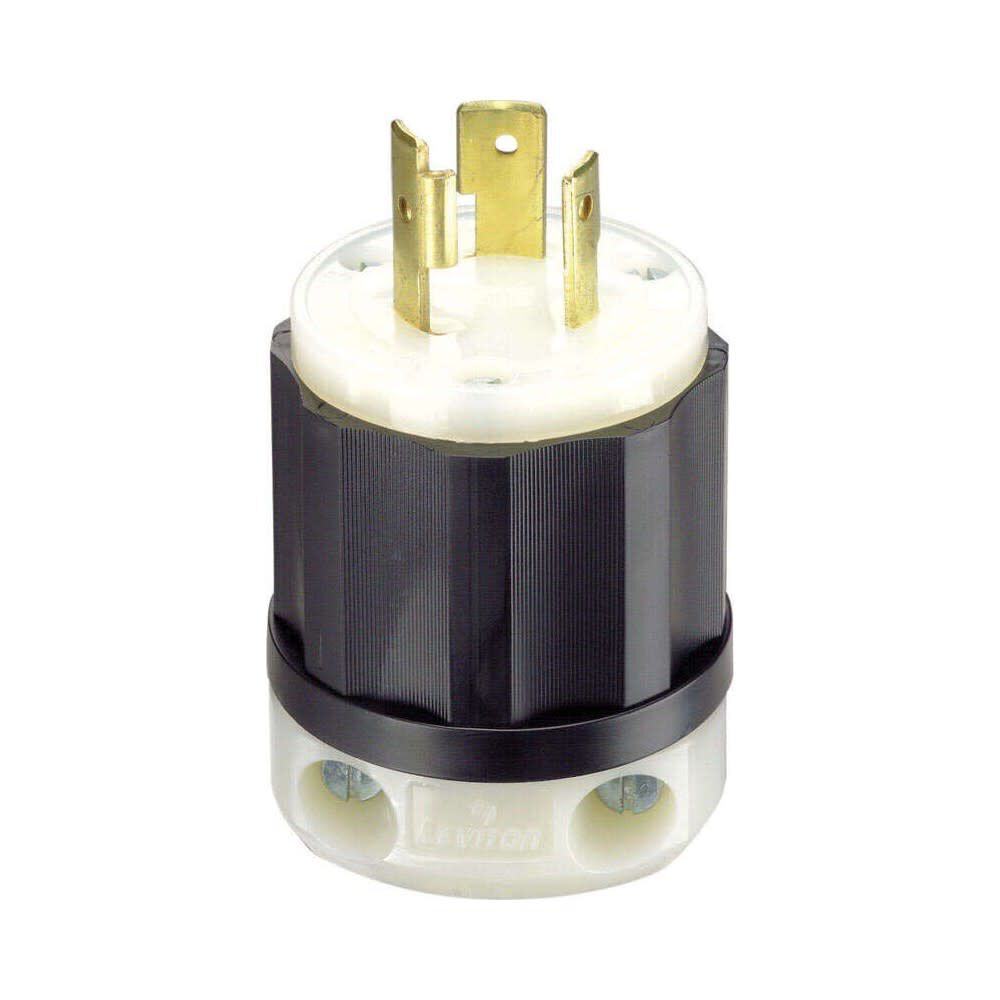 Leviton 20A 125V Nylon Black & White 2 Pole Grounded Locking Plug, large image number 2