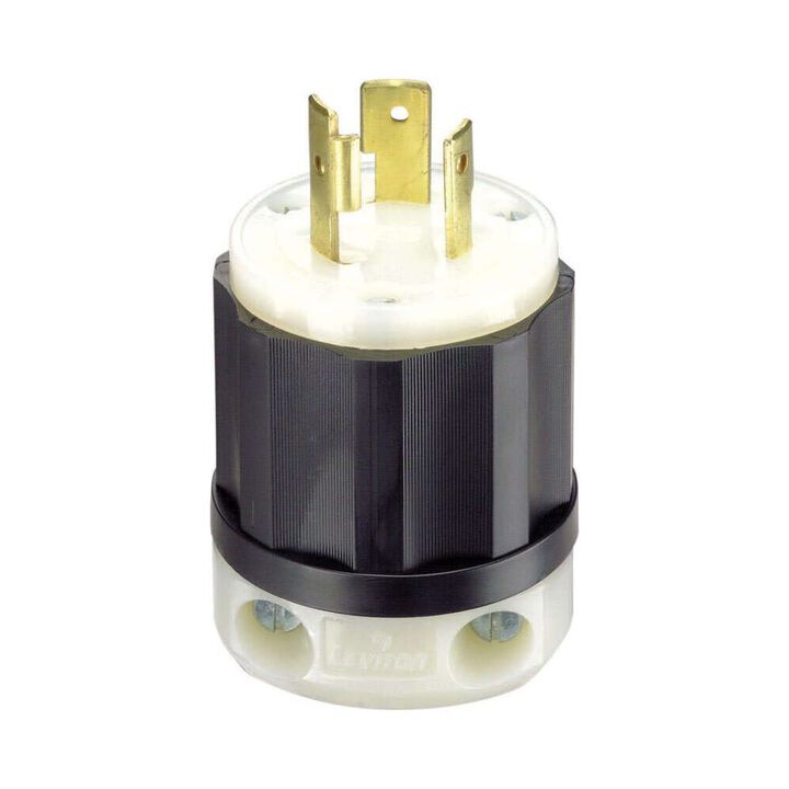 Leviton 20A 125V Nylon Black & White 2 Pole Grounded Locking Plug, large image number 1