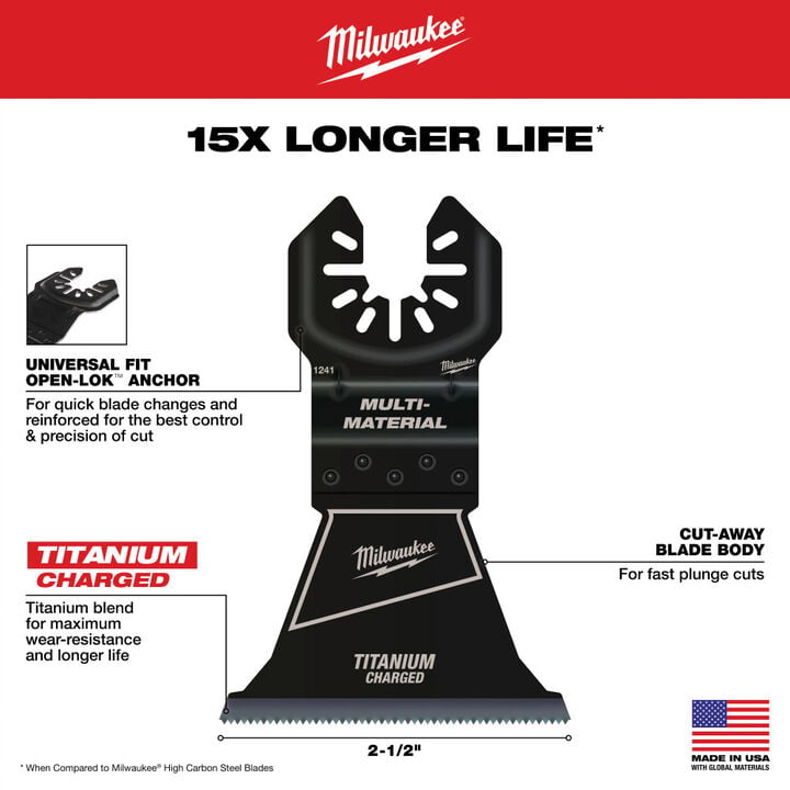 Milwaukee OPEN-LOK 2-1/2inch TITANIUM ENHANCED BI-METAL MULTI-MATERIAL BLADE 1PK, large image number 7