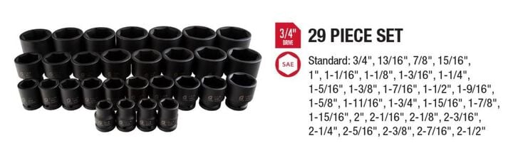 Sunex 3/4 In. Drive 29 pc. SAE Standard Impact Socket Set, large image number 6