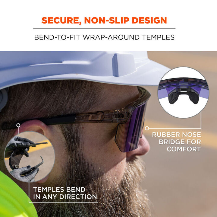 Ergodyne AEGIR-AFASM Safety Glasses, Clear Smoke Frame, Blue Mirror Lens, large image number 4