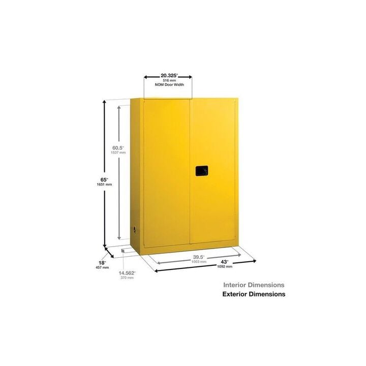 Justrite 60 Gallon Yellow Steel Manual Close Paint Safety Cabinet, large image number 1
