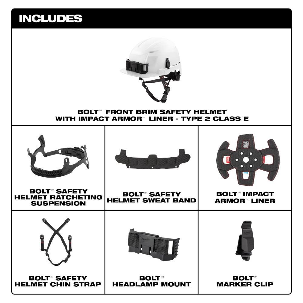 Milwaukee BOLT Orange Front Brim Safety Helmet with IMPACT ARMOR Liner Type 2 Class E & USB Cooling Fan Bundle, large image number 10