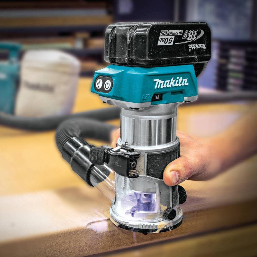 Makita 18V LXT Lithium Ion Brushless Cordless Compact Router Kit 5.0Ah XTR01T7 Acme Tools