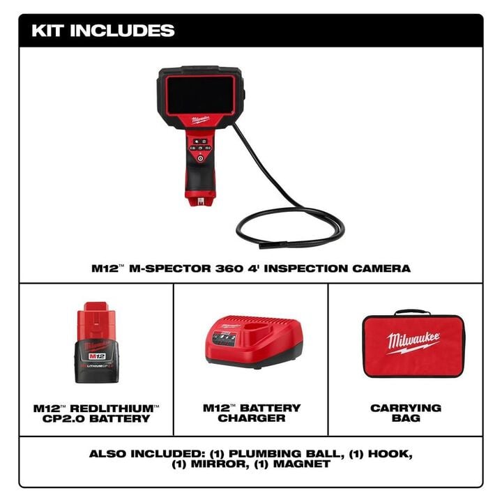 Milwaukee M12 M Spector 360 4' Inspection Camera Kit, large image number 1