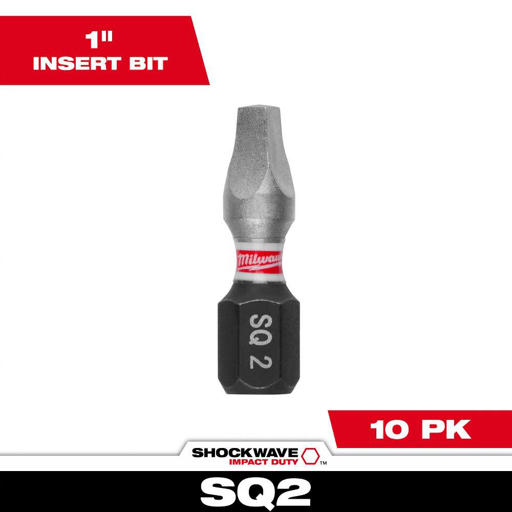 Milwaukee SHOCKWAVE Square Recess #2 Insert Bit 10PK, large image number 1