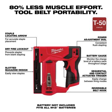 Milwaukee M12 3/8 in. Crown Stapler (Bare Tool), large image number 2