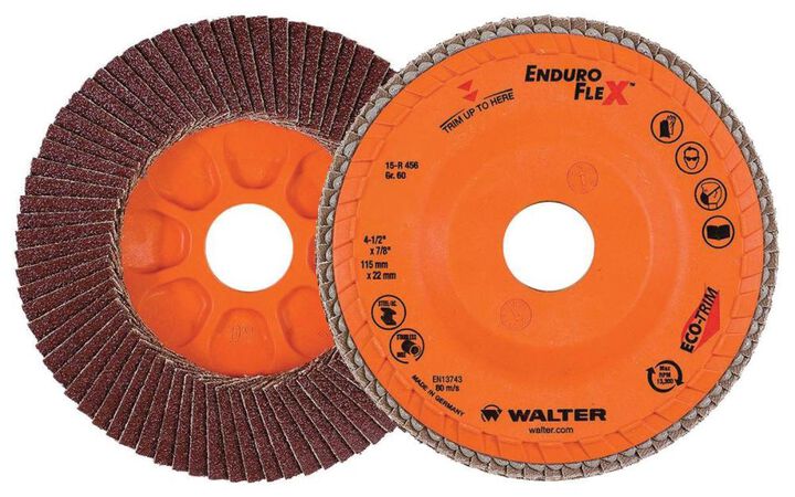Walter 4-1/2 Inch Enduro Flex Flap Disc, 60 Grit, 7/8 Inch Arbor, 10 Pack
