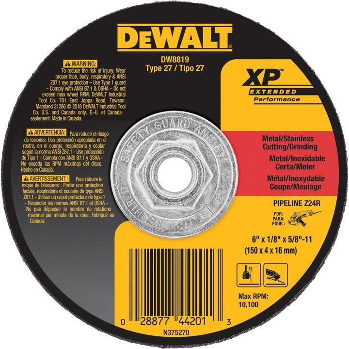DEWALT 6 In. x 1/8 In. x 5/8 In. to 11 XP Grinding Wheel, large image number 0
