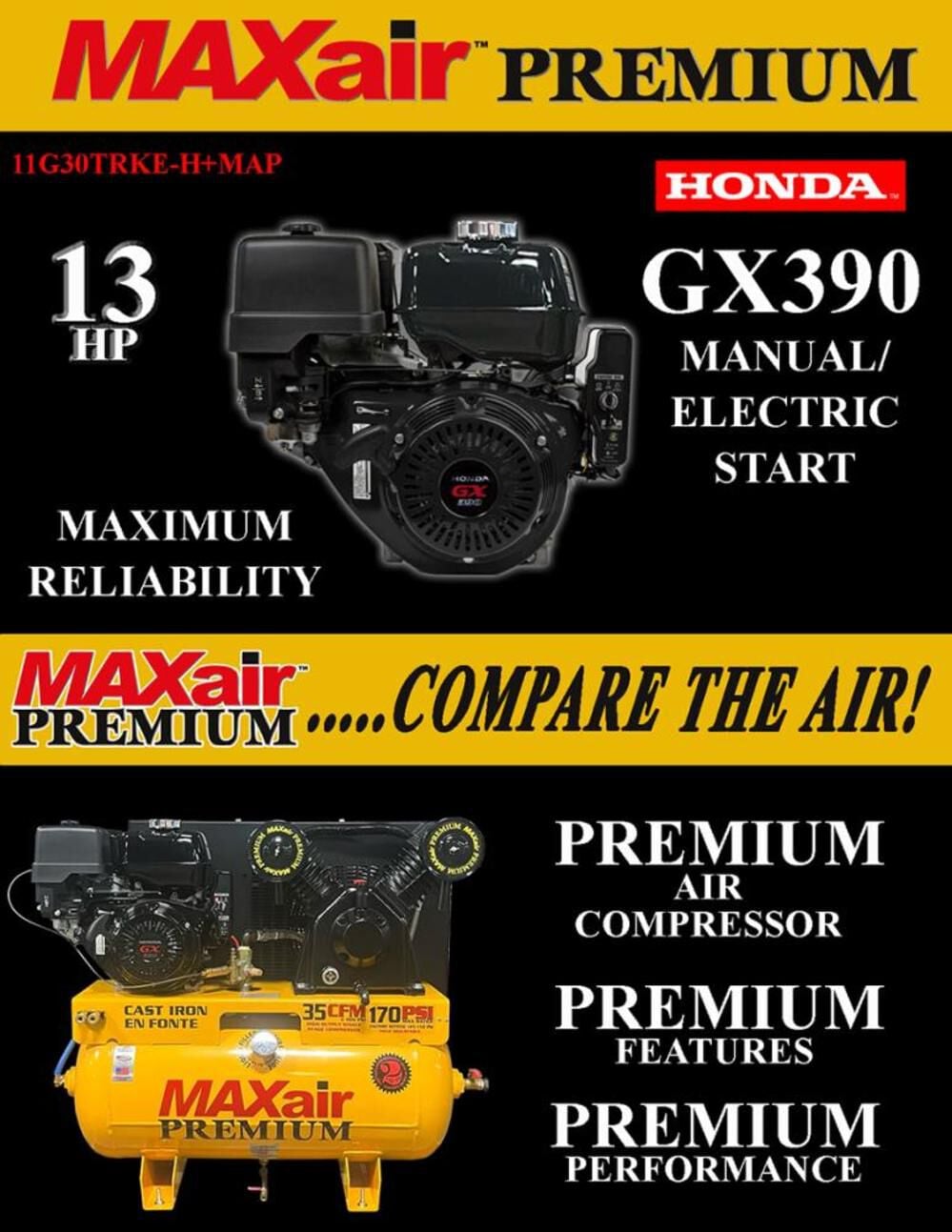 MAXair Air Compressor 13 HP 30 Gallon Gasoline Truck Mount, large image number 3