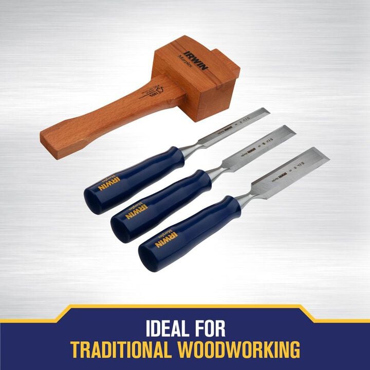 Irwin 4 Piece Woodworking Chisel with Mallet Set, large image number 4