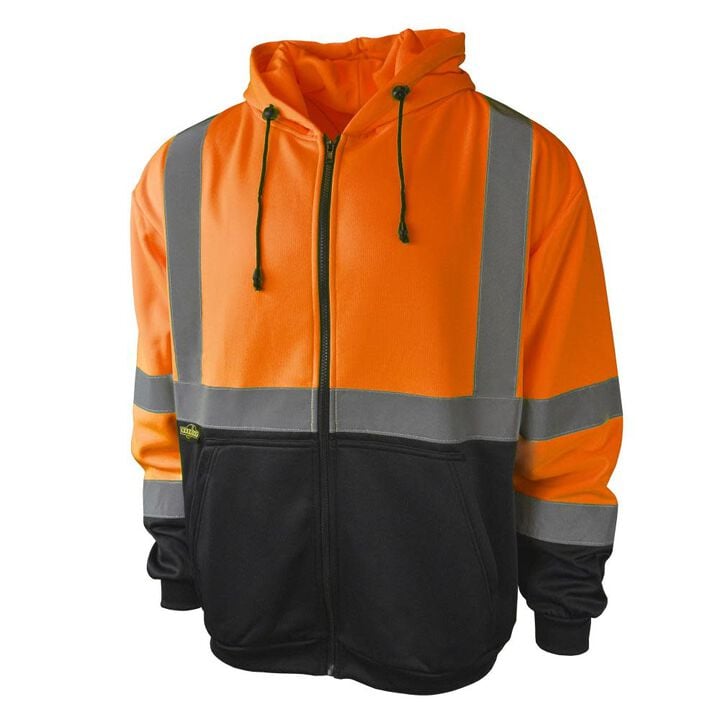 Radians Class 3 Color Blocked Hooded Zippered Sweatshirt Hi-Vis Orange