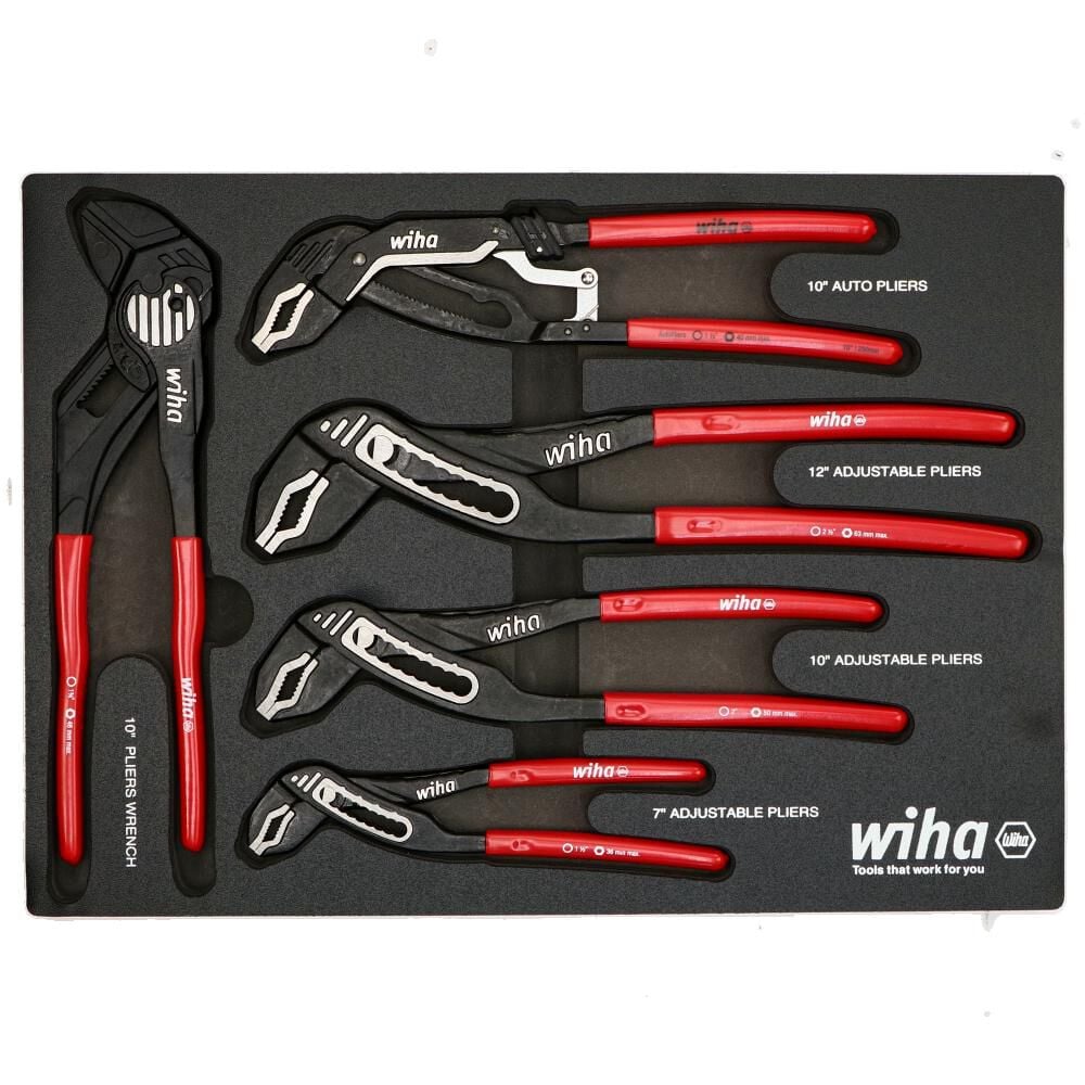 Wiha Classic Grip V Jaw Tongue and Groove Pliers Tray Set 5pc, large image number 1