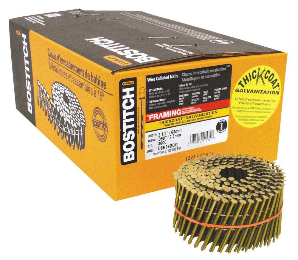 Bostitch 2-1/2 In. .099 Ring Shank Galvanized Coil Framing Nail, large image number 1