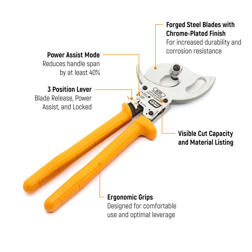 GEARWRENCH 13-1/2 Inch ACSR Compact Ratcheting Cable Cutter, large image number 2