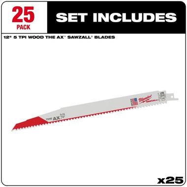 Milwaukee 12 in. 5 TPI The Ax SAWZALL Blade 25PK, large image number 1
