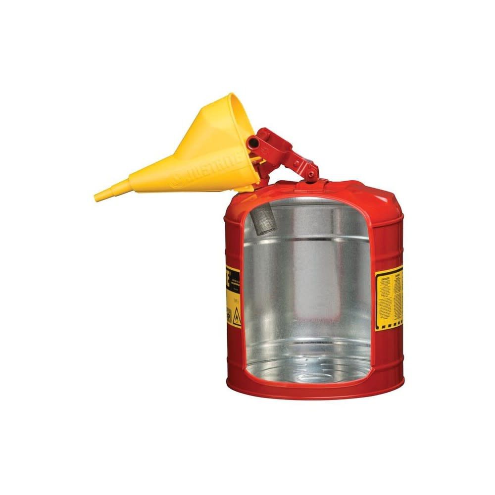 Justrite 5 Gal Steel Safety Red Gas Can Type I with Funnel & Flame Arrester, large image number 3