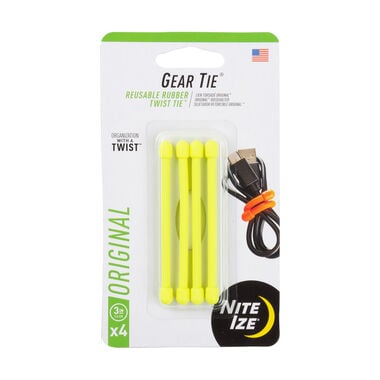 Nite Ize Gear Tie Reusable Rubber Twist Tie 3in 4pk Neon Yellow, large image number 0