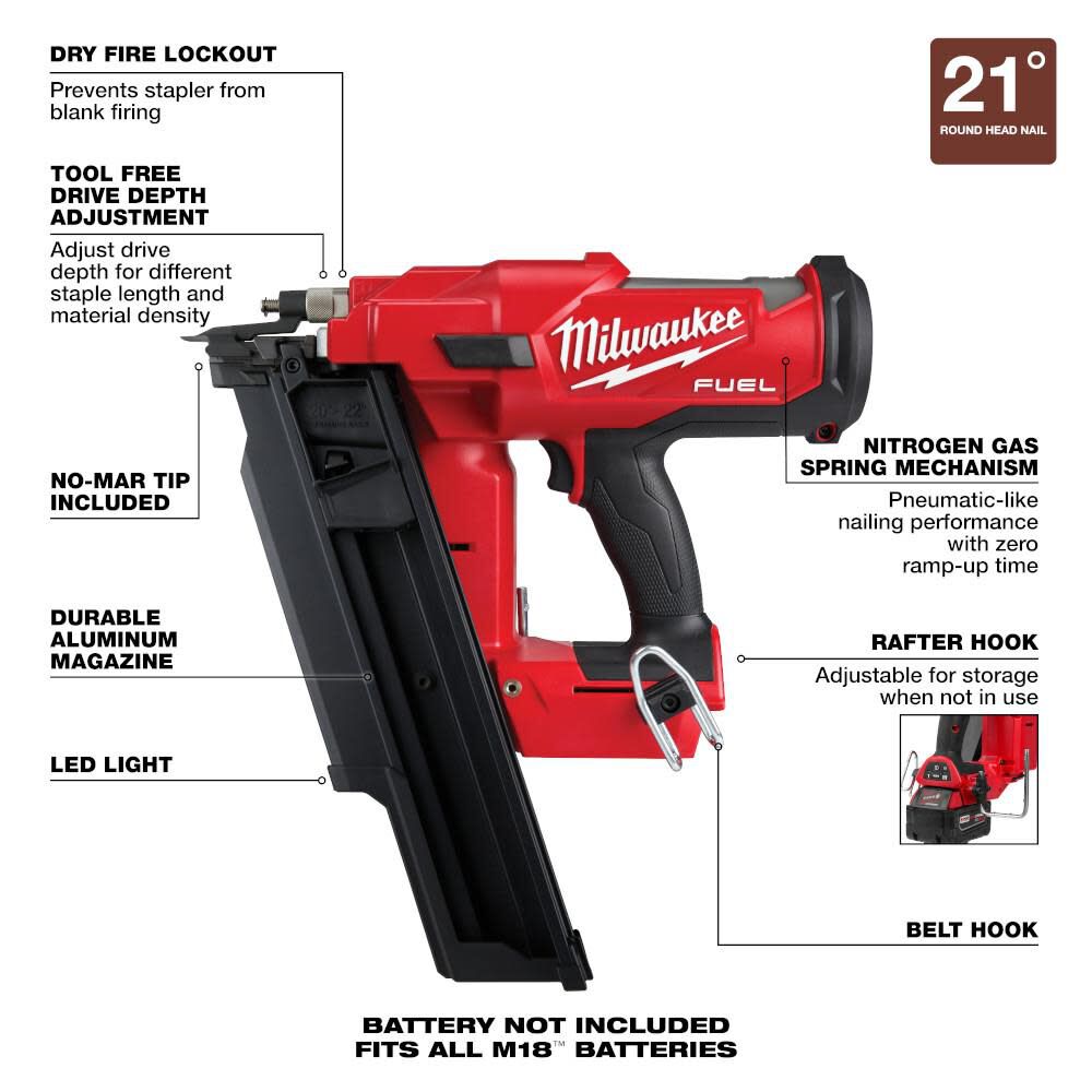 Milwaukee M18 FUEL 21 Degree Framing Nailer (Bare Tool) Reconditioned, large image number 8