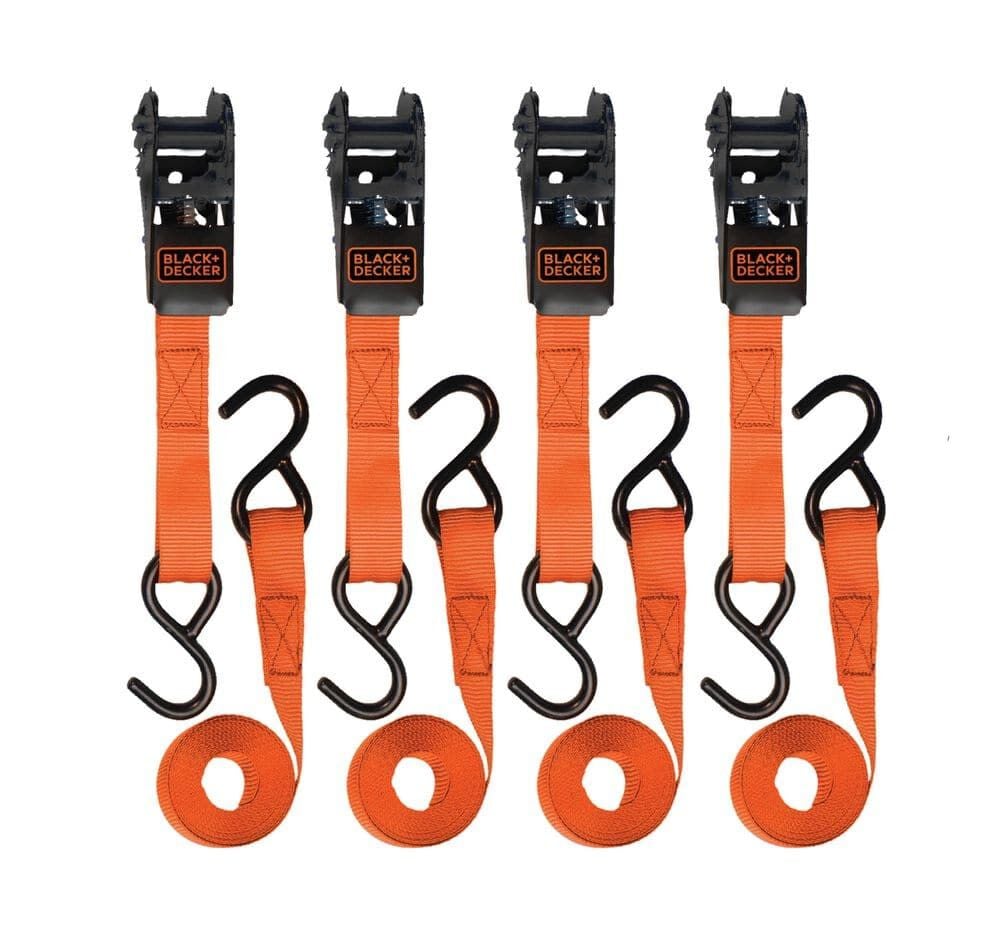Black and Decker 1 Inch x 10 Ft Ratchet Tie Downs 4 Pieces, large image number 1