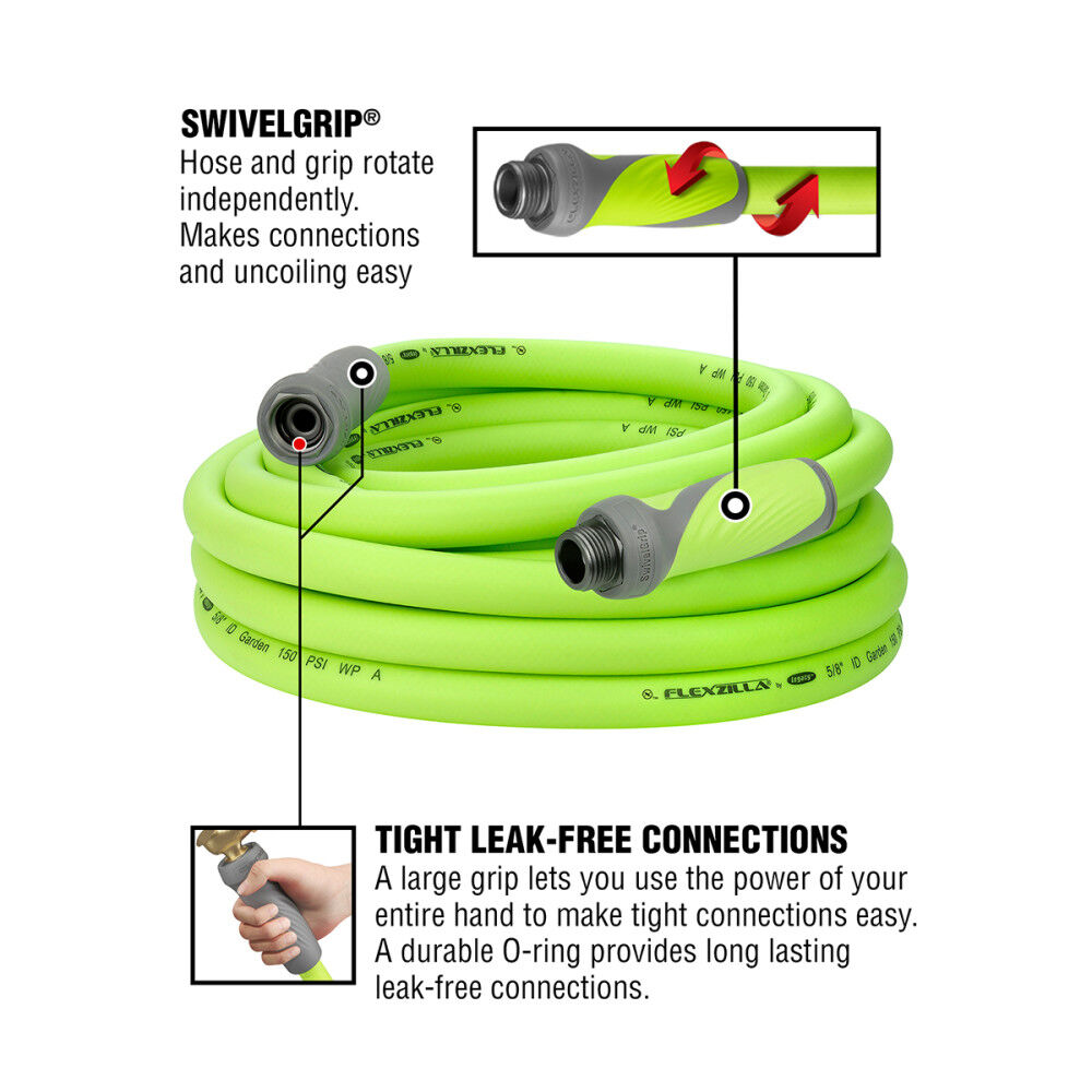 Flexzilla SwivelGrip Garden Hose, 5/8 Inch x 25 Feet, 3/4 Inch - 11 1/2 GHT Fittings, ZillaGreen, large image number 3