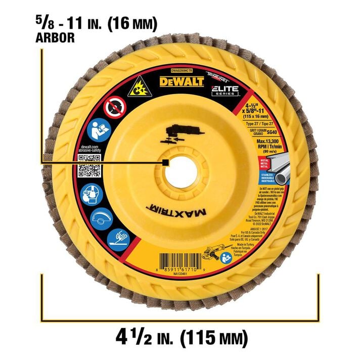 DEWALT 4 1/2in X 5/8in 11 40G T27 XP Ceramic Trim Flap Disc, large image number 1