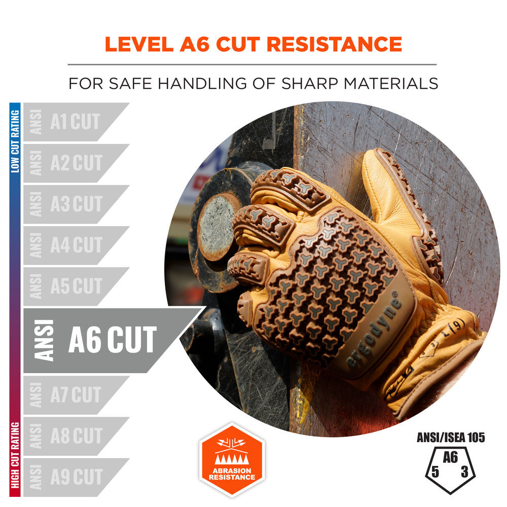 Ergodyne 713 Goatskin Leather Cut-Resistant Impact Gloves Small Brown, large image number 3