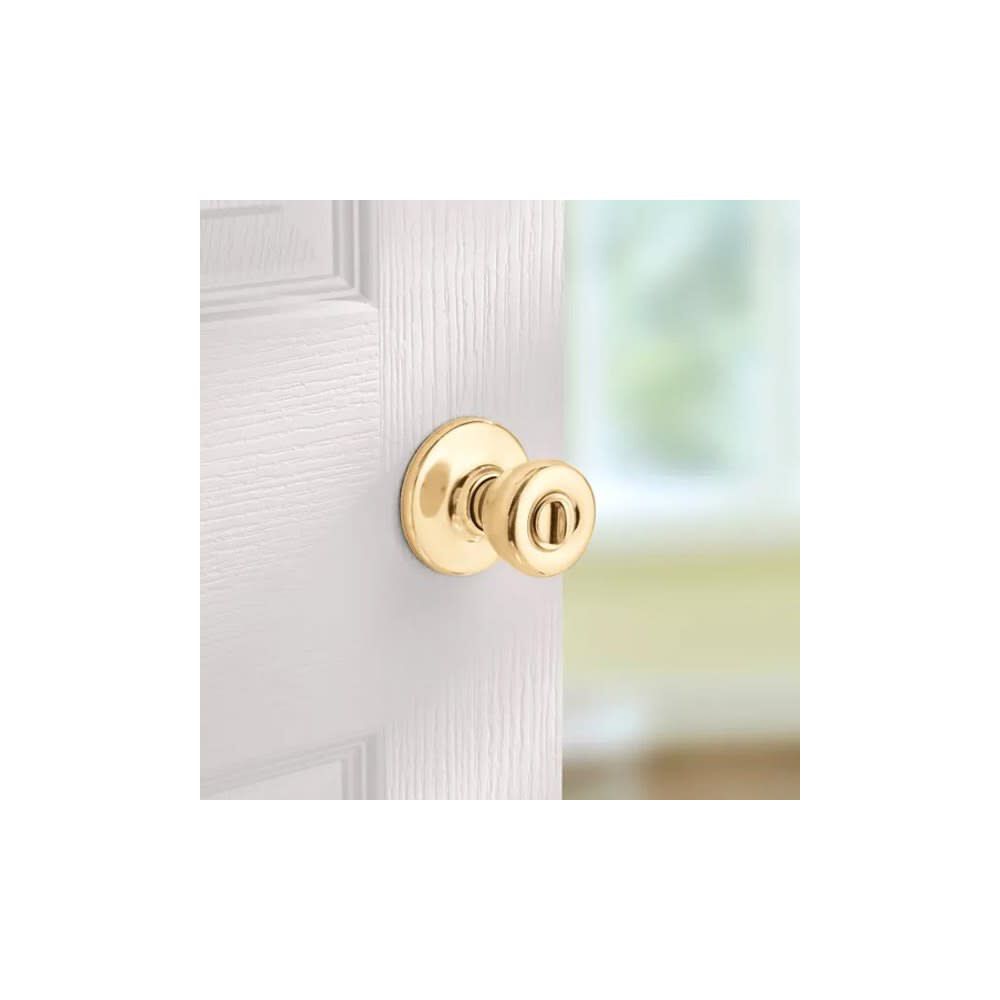 Kwikset Polished Brass Bed/Bath Tylo Mobile Home Privacy Door Knob Set, large image number 6