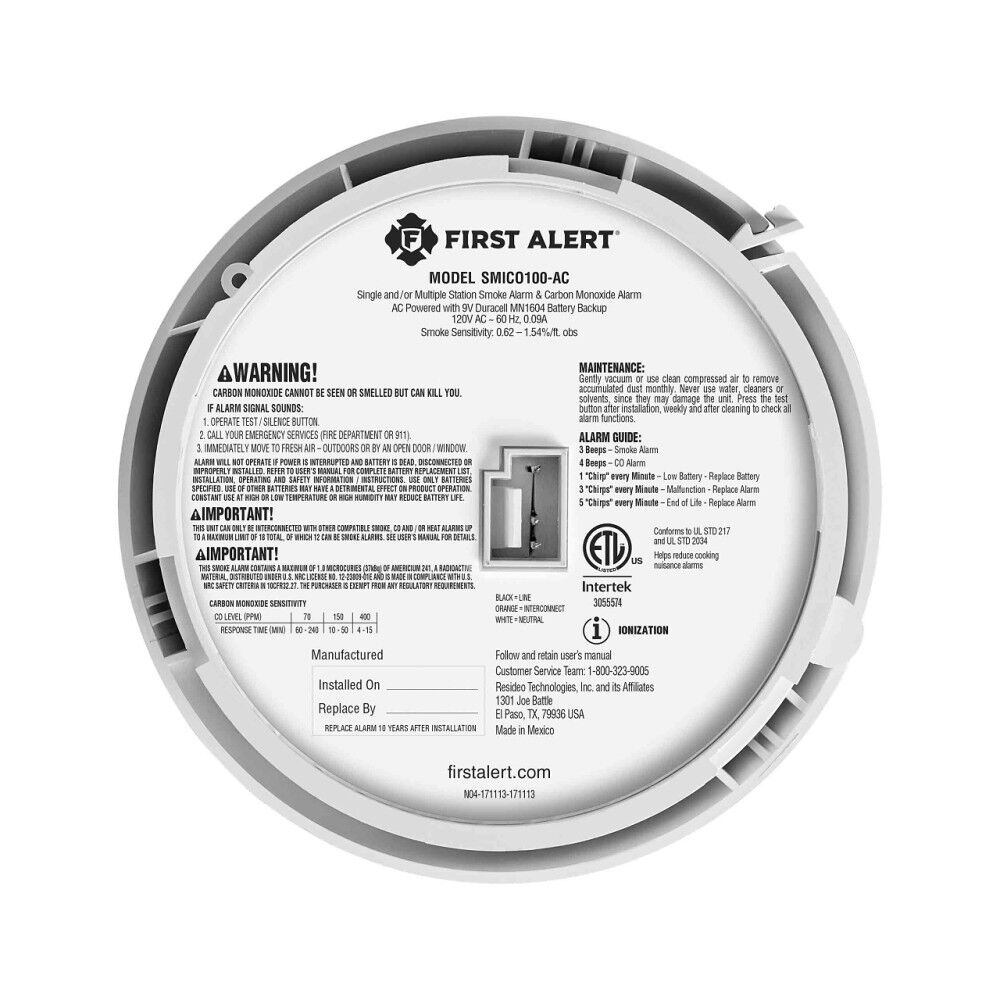 First Alert BRK SMICO100-AC Hardwire 2-in-1 Smoke & CO Alarm with Battery Backup, large image number 7