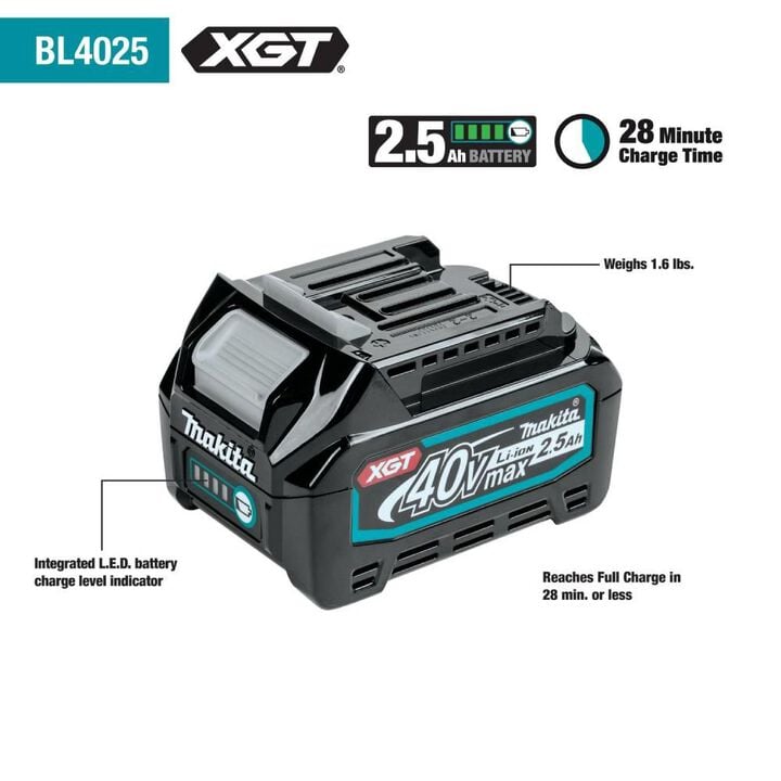 Makita 40V Max XGT 40V 2.5Ah Lithium Ion Power Tool Battery Pack with Fuel Indicator, large image number 1