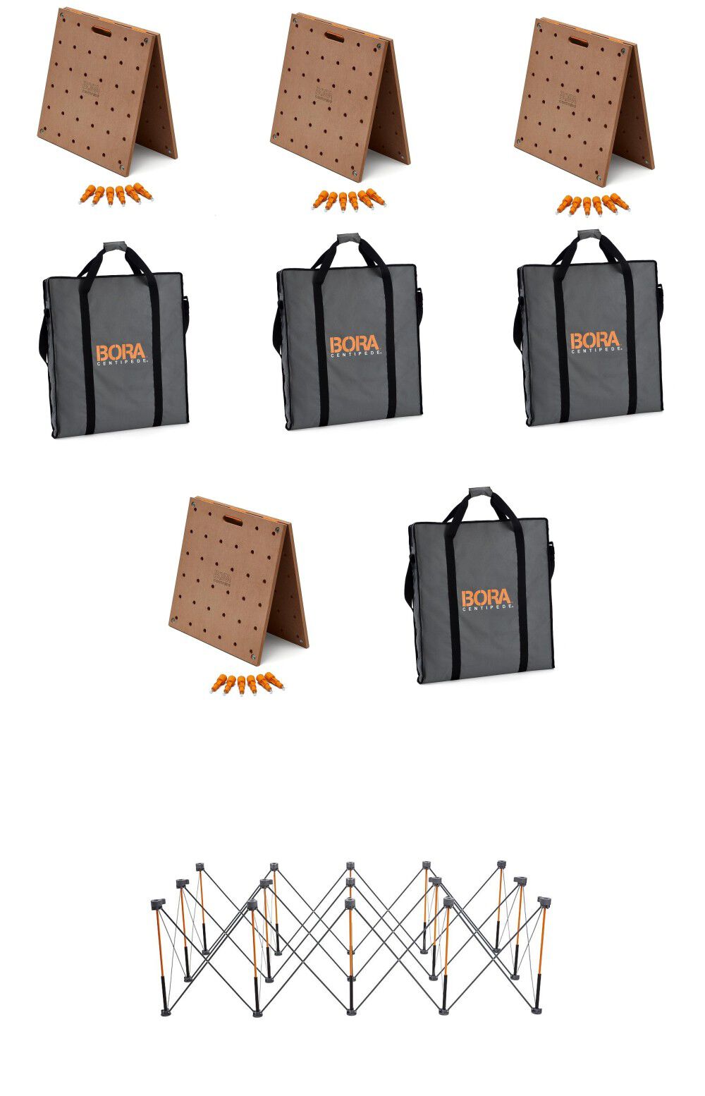 Bora Portamate Centipede 4′ x 8′ Unit with Table Top 4 Pack and Carry Bag 4 Pack Bundle – CK15S-CK22T-B-CK22T