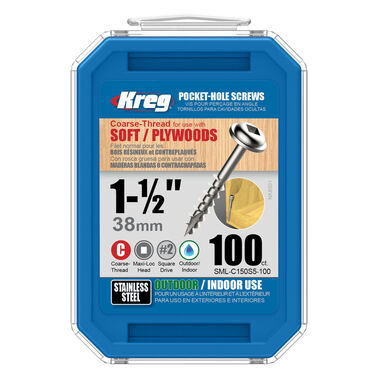 Kreg 1-1/2in #8 CRS WH SS Pocket Screw - 100ct