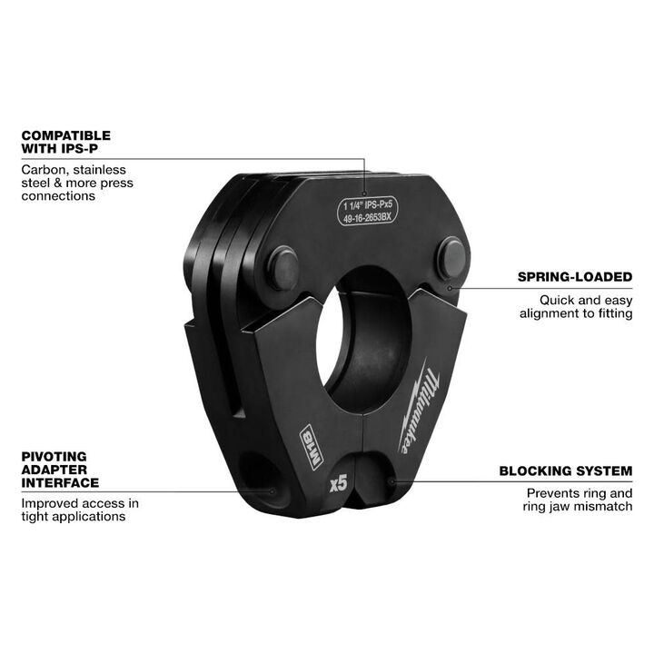 Milwaukee 1/2 Inch - 2 Inch IPS-P Pivoting Press Ring Kit for M18 FORCE LOGIC Press Tools, large image number 12