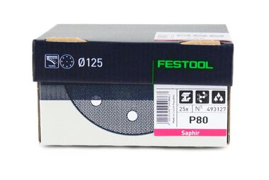 Festool Saphir 125 Round 80 Grit Sanding Abrasives - Pack Of 25, large image number 0