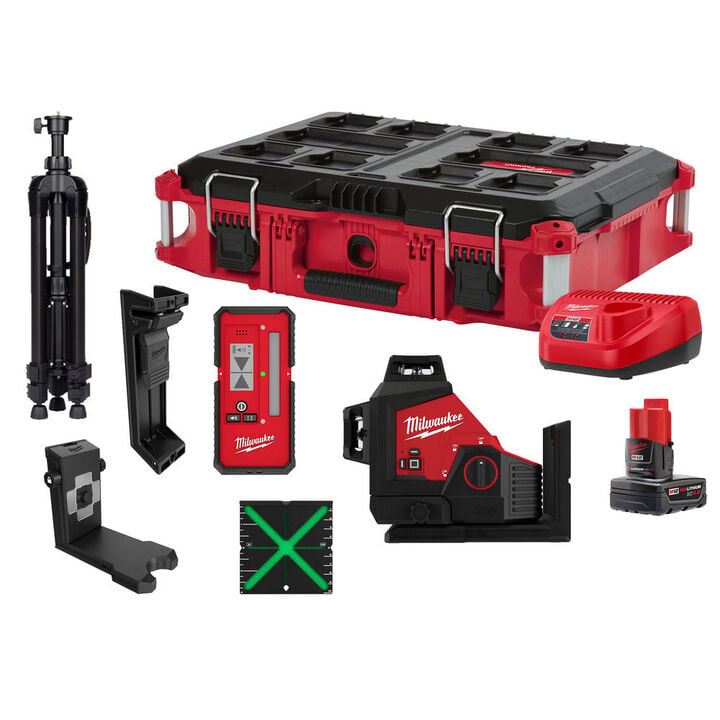 Milwaukee M12 Green 360 Degree 3-Plane Laser PACKOUT Kit