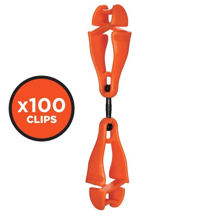 Ergodyne Squids 3420-BULK Swivel Glove Clip Holder Dual Clips Black 100 Pieces Orange
