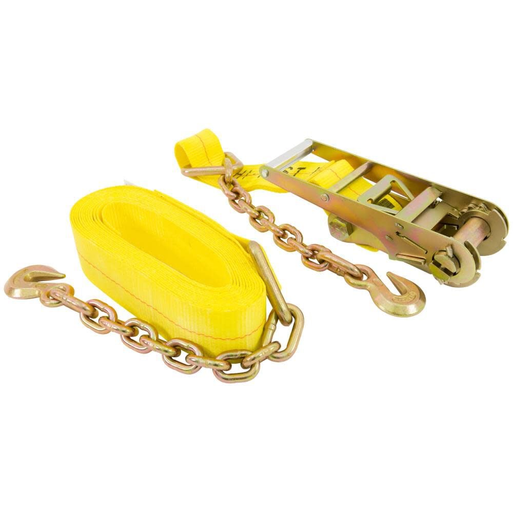 Keeper Ratchet Tie-Down 30 ft x 3 In. with Chain Ends & Grab Hook 5000 lbs WLL (15000 lbs Break Strength) – 04655