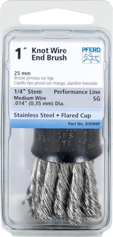 Pferd P.O.P. 1in Knot Wire End Brush - Flared Cup - .014 SS Wire 1/4in Shank