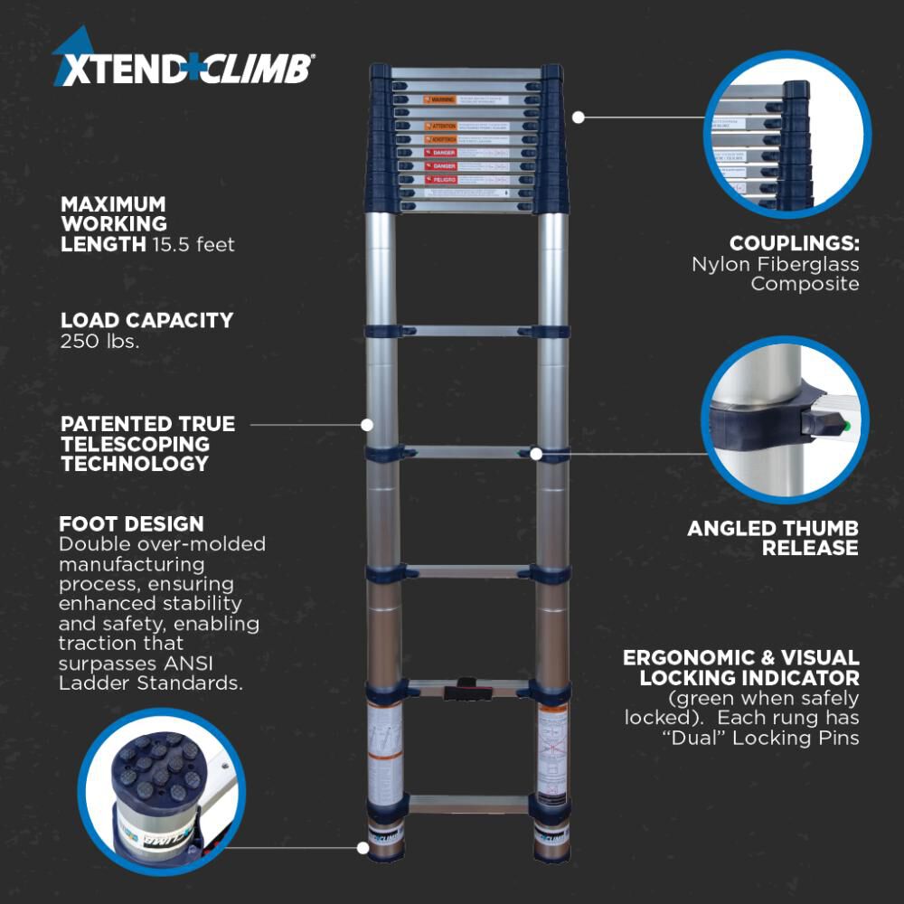 Xtend and Climb Pro Series 15.5' Telescoping Ladder 785P+ Acme Tools