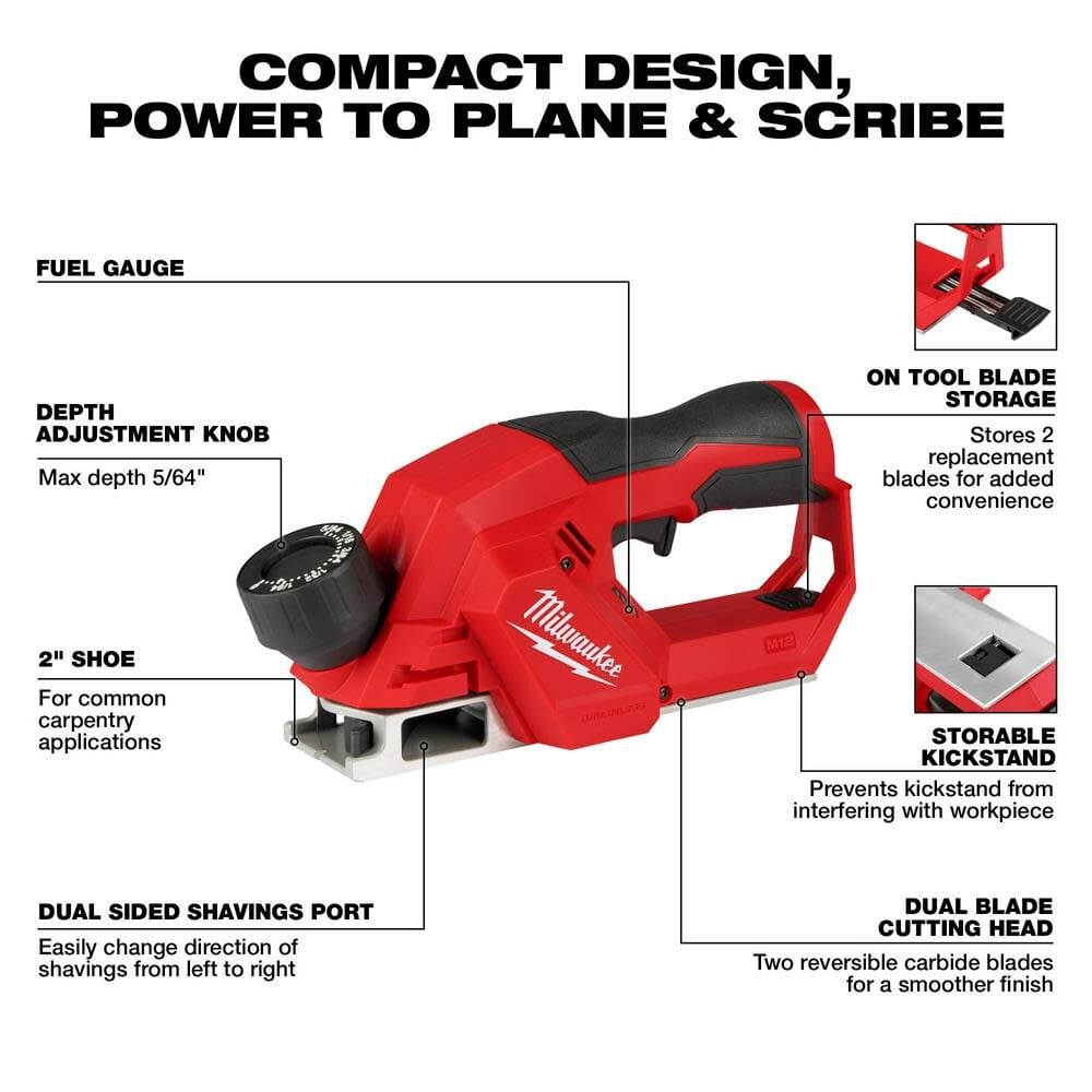 Milwaukee M12 2inch Planer Brushless (Bare Tool), large image number 3