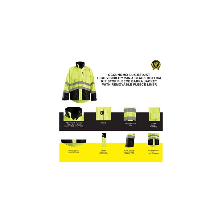 Occunomix Hi-Vis Yellow Rip Stop Fleece Barka Jacket XL, large image number 2