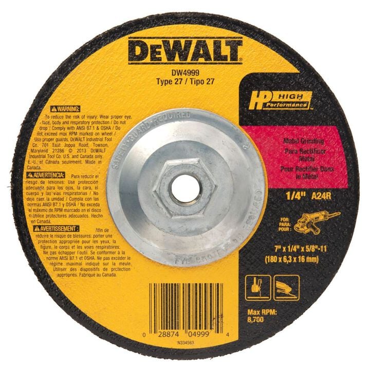 DEWALT 7 x 1/4 x 5/8-in to 11Depressed Center Metal Grinding Wheel, large image number 4