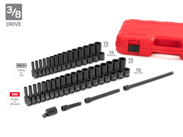 Tekton 1/4, 3/8, 1/2 Inch 6 Point Impact Socket Set with Cases, 220 Pieces, large image number 2