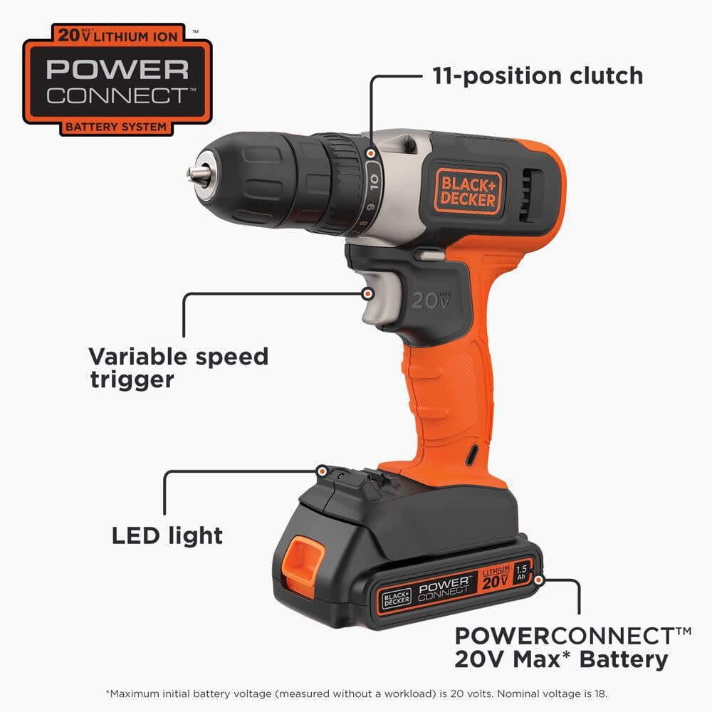 Black and Decker 20V MAX Cordless Drill/Driver Kit, large image number 2