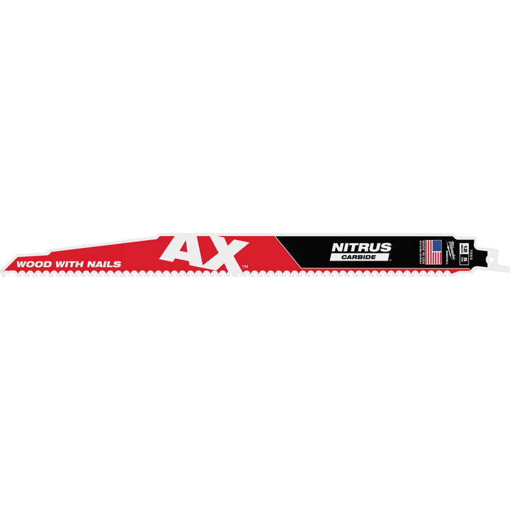 Milwaukee 12 Inch 5 TPI AX with NITRUS Carbide Teeth SAWZALL Blade for Wood with Nails