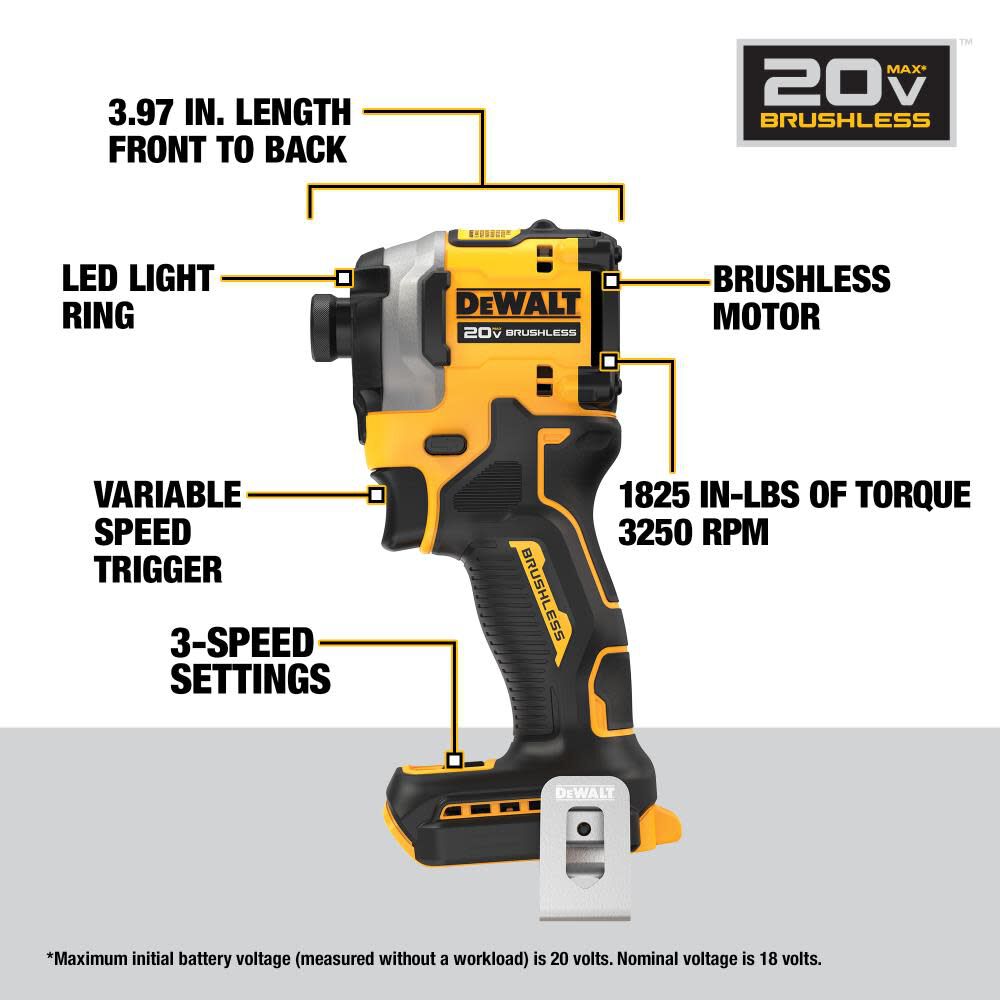 DEWALT ATOMIC 20V MAX Impact Driver 1/4in 3 Speed (Bare Tool), large image number 13